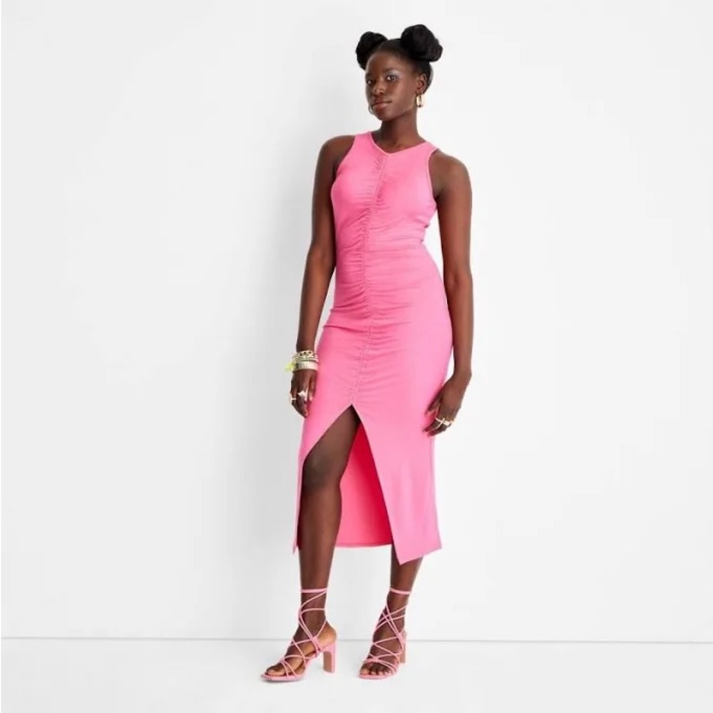 FUTURE COLLECTIVE with Alani Noelle NWT Pink Front Ruched Dress S